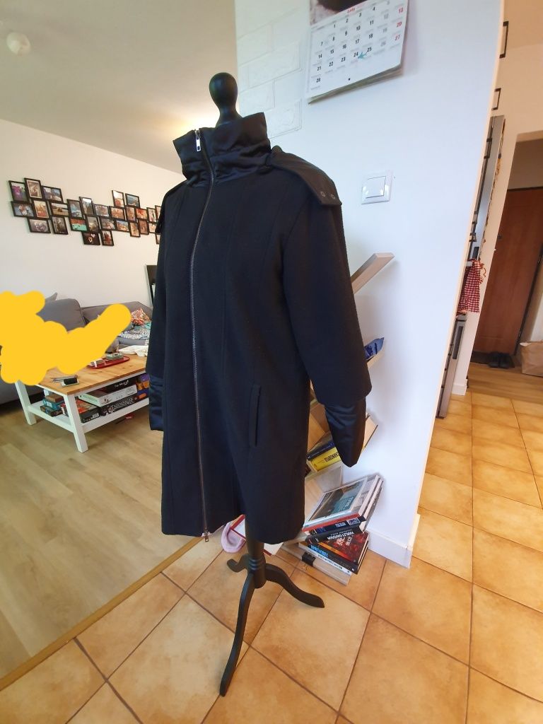 Top Secret płaszcz płaszczyk kurtka 36 czarny kaptur