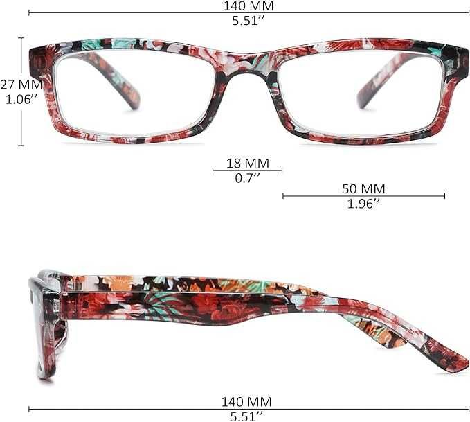 Okulary do czytania, +1.0, zestaw 4 par okularów, 4 kolory oprawek