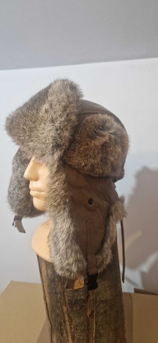 Czapka futrzana Pilotka z szarego królika