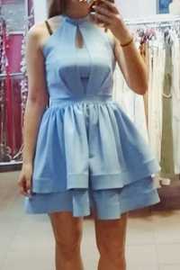 Dziewczęca błękitna wyjściowa sukienka z falbanami