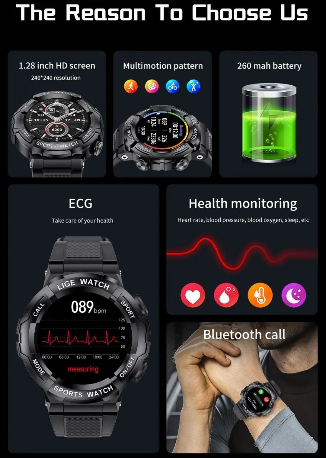 Smartwatch Lige nowy czarno złoty