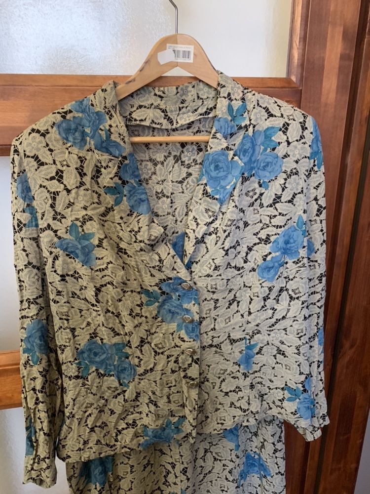 Komplet garsonka elegancki kwiaty 3XL 46 marynarka spódnica duży