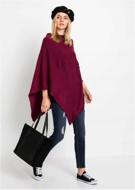 B.P.C poncho bordowe dzianinowe z gwiazdą r.UNI
