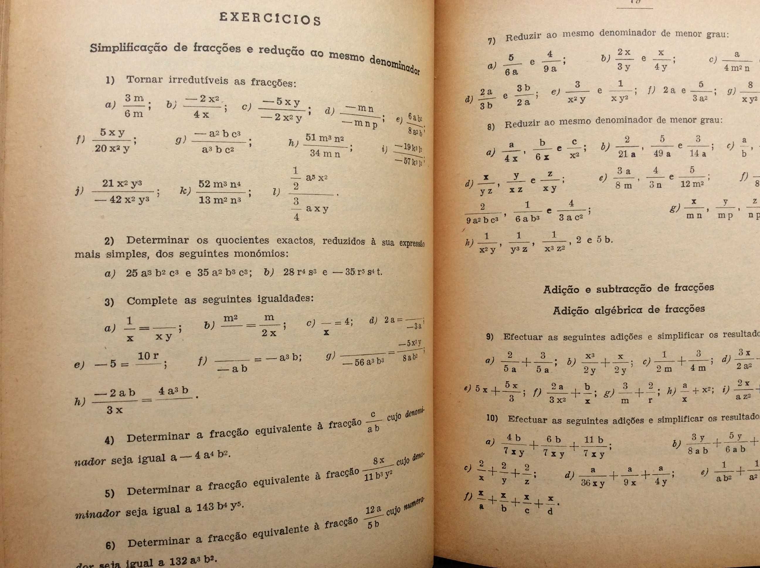 Exercícios de Álgebra e Geometria para o 3.º ano dos Liceus