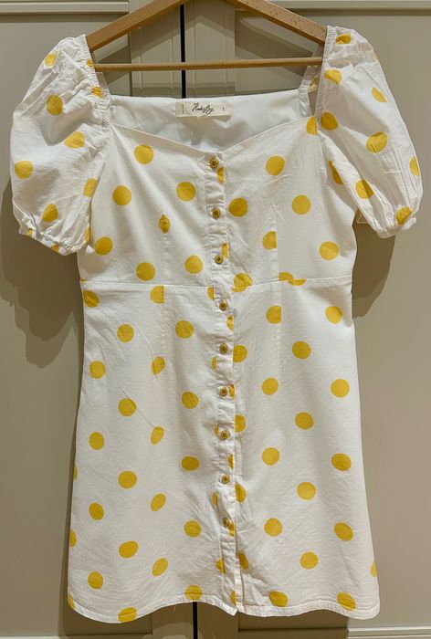 *100 % bawełna Biała sukienka w żółte groszki mini Koala bay rozmiar m