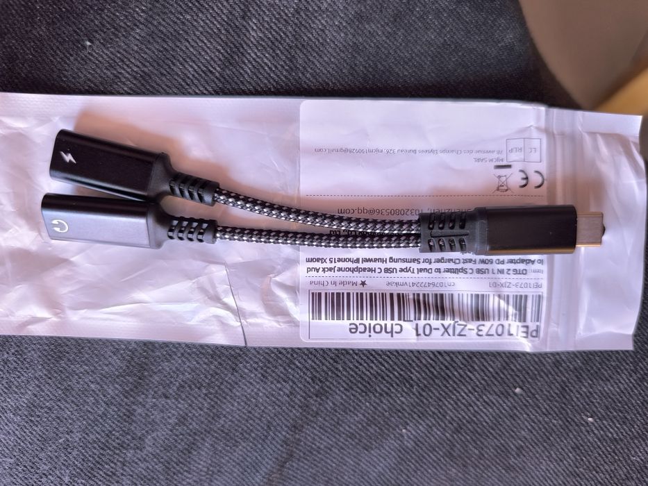Adaptador de entrada dupla USB-C para fone de ouvido, cabo de carregam