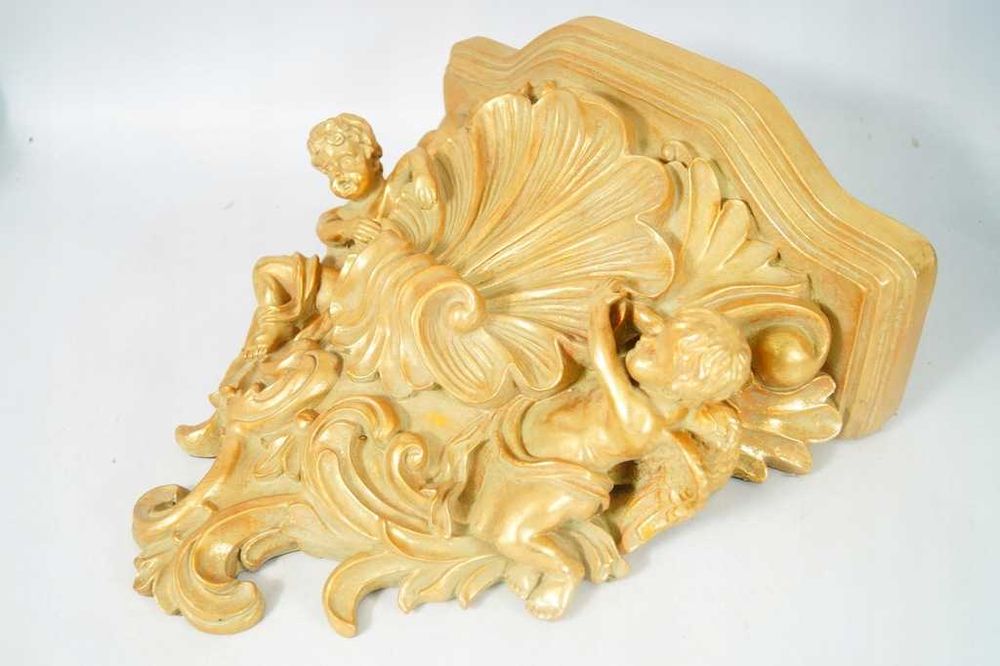 Duża złota barokowa konsolka półka PIĘKNA anioły