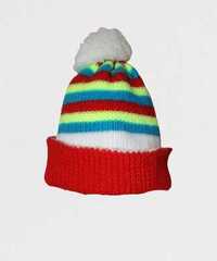 Вязанная шапка детская тёплая  зимняя ушанка белая в красную полоску