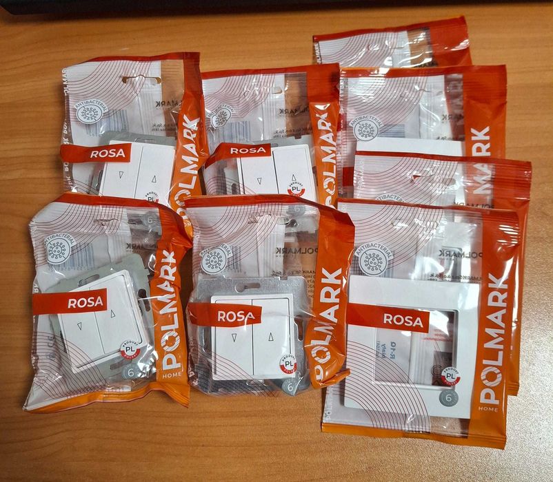Komplet 4 włączników żaluzjowych  ROSA białe, z ramkami