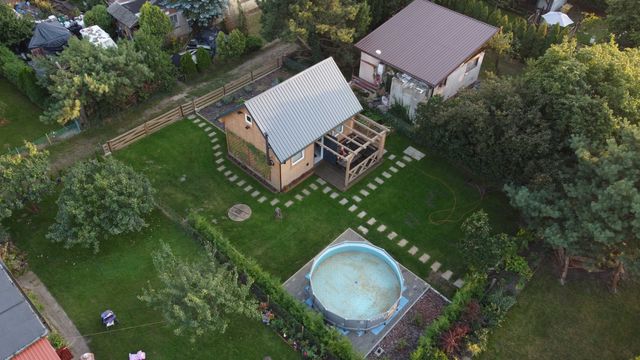 Działka ROD Pelikan Szubin nowy domek całoroczny, ogrze, AC, basen