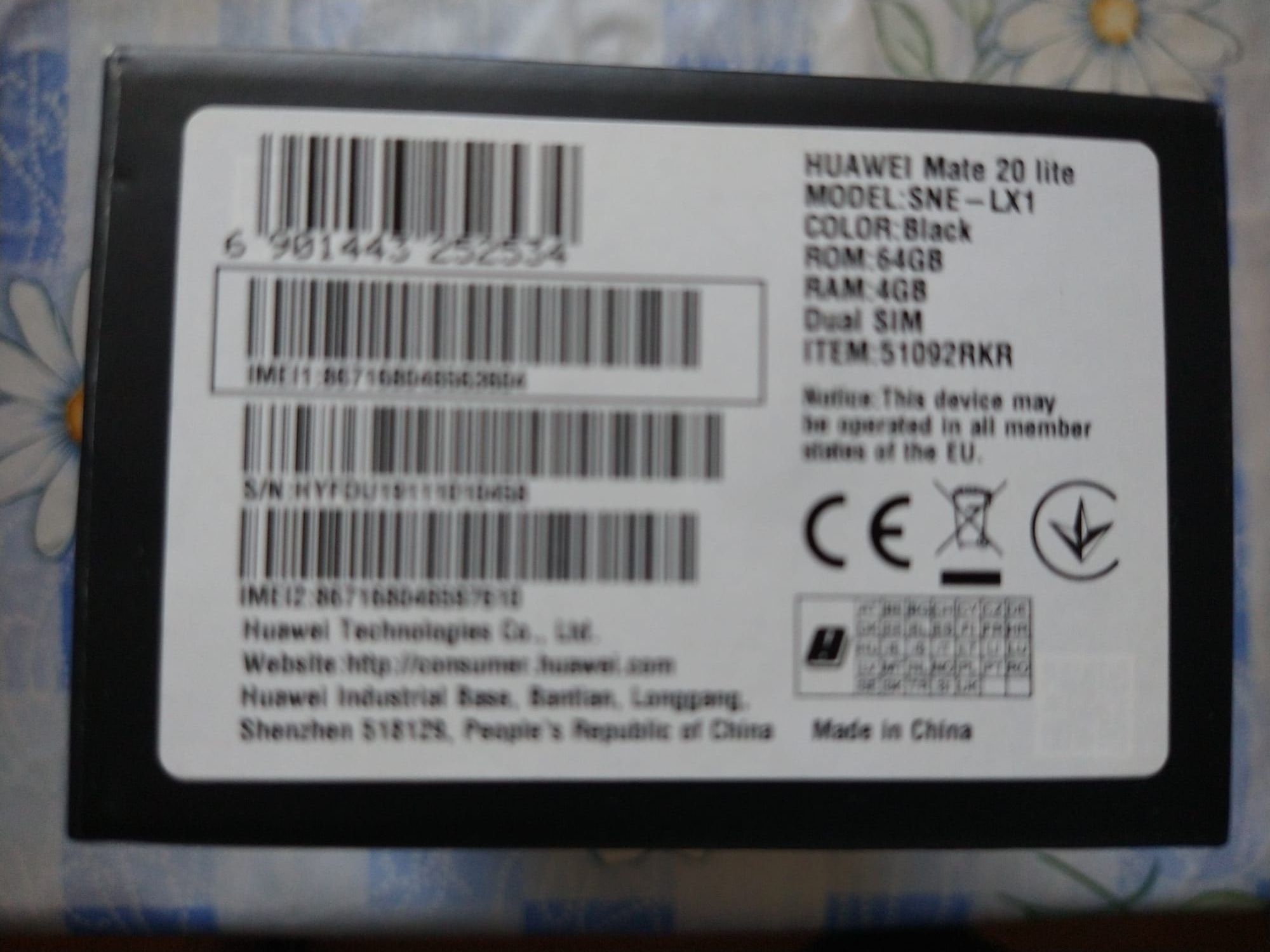 Huawei mate 20lite pudełko