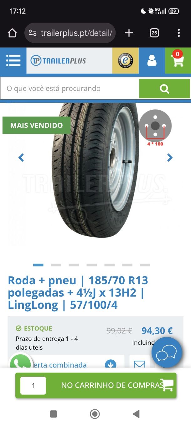 Roda 185/70 r13 reforçada