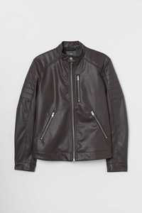 H&m xxl чоловіча темно коричнева байкерська повсякденна шкіряна куртка