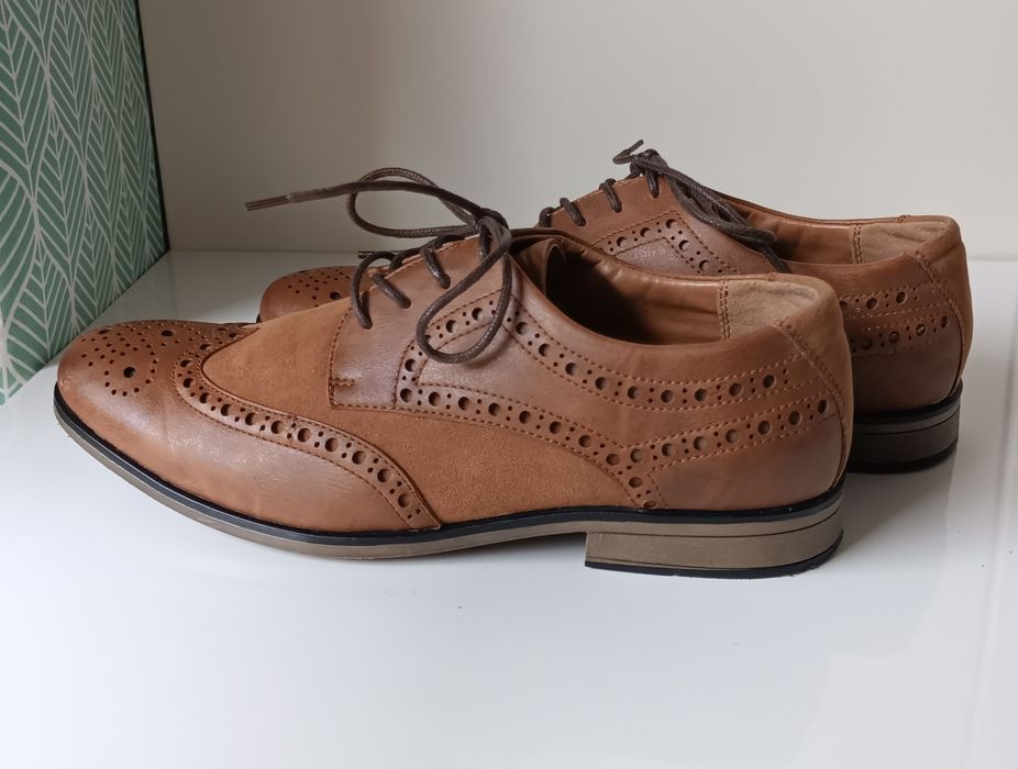 Super buty półbuty męskie brązowe sznurowane oxfordy mokasyny jesień43