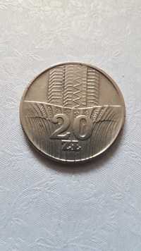 Moneta 20 zł wieżowiec, kłosy 1973 rok bez znaku mennicy.