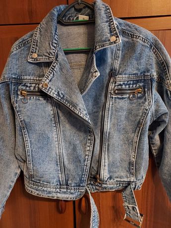 Ramoneska kurtka jeansowa,  roz.S/M, przecierana,  Jak Nowa