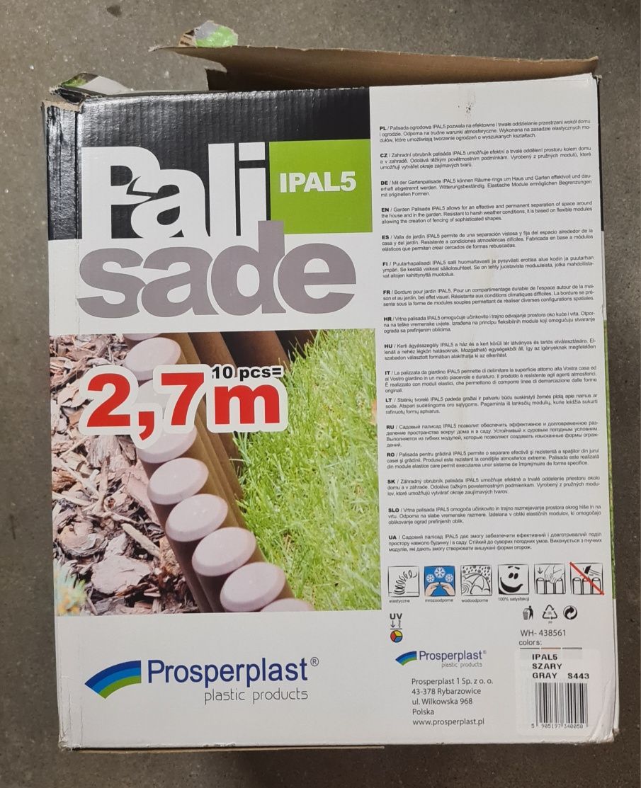 Palisada, obrzeże ogrodzeniowe 2,7m szare Nowe