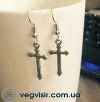 Модные серьги черные кресты сережки крестики крест в стиле панк готика