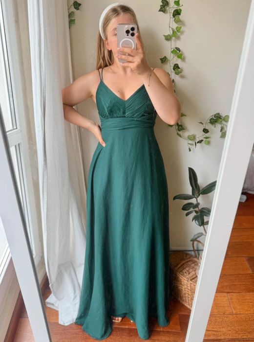 Zielona maxi suknia wieczorowa długa do ziemi nowa na ramiączkach asos