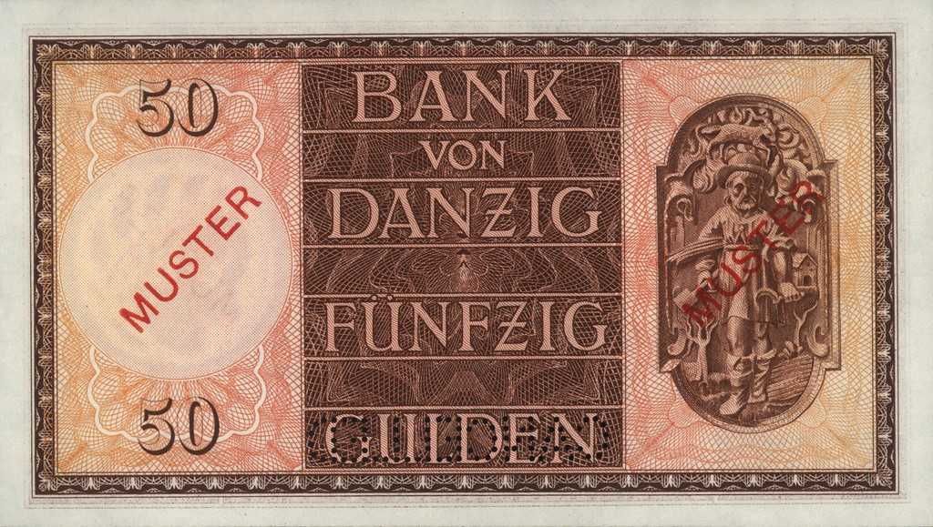 WOLNE MIASTO GDAŃSK 50 gulden 1937 UNC MUSTER seria H 000,000 DANZIG