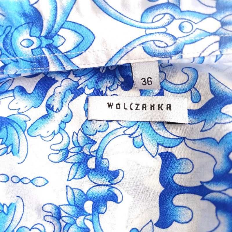 Damska koszula wiazana Wólczanka 36 biała niebieska wzory