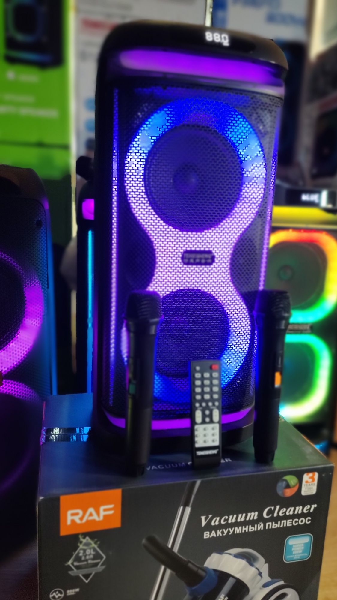 Караоке акустика Караоке Temeisheng-20A USB/FM//2микрофона/пульт ДУ/
