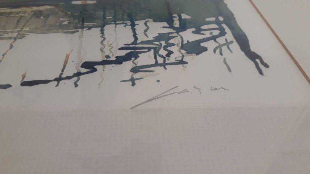 Serigrafia de Joaquim Canotilho emoldurada —ponte D. Luís I, rio Douro