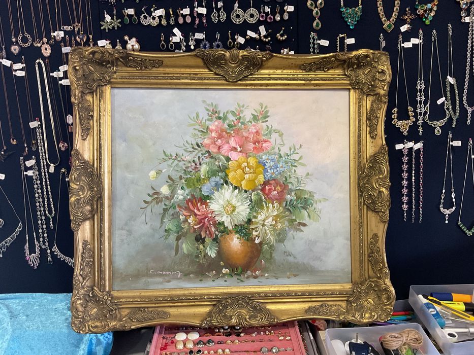 Quadro tela a oleo flores assinado