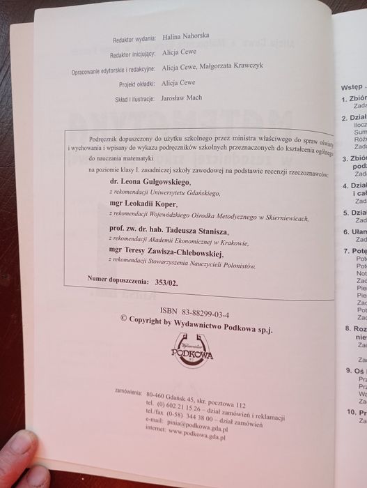 Matematyka w Zasadniczej Szkole Zawodowej - kl.1 - 2002 rok