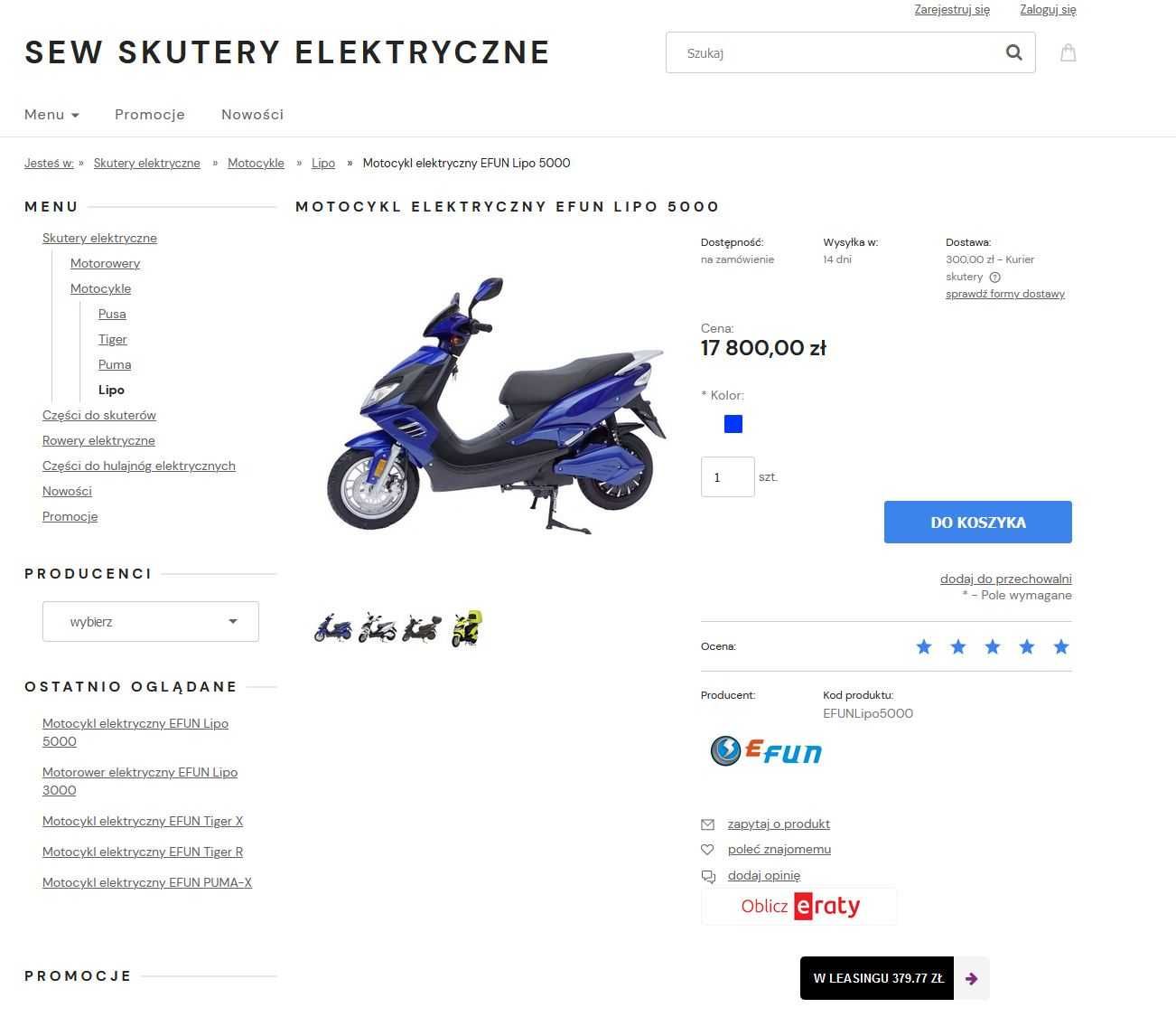 Skuter elektryczny EFUN LIPO 5000 / 2022 , na Gwarancji