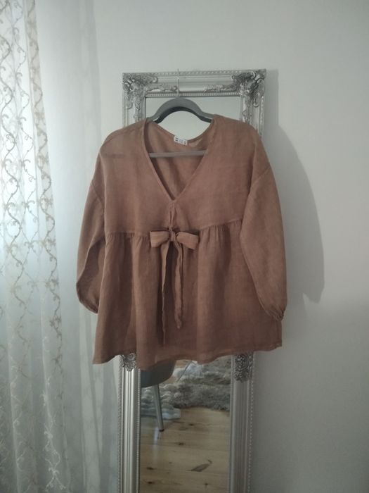 Bluzka 100% len brązowa