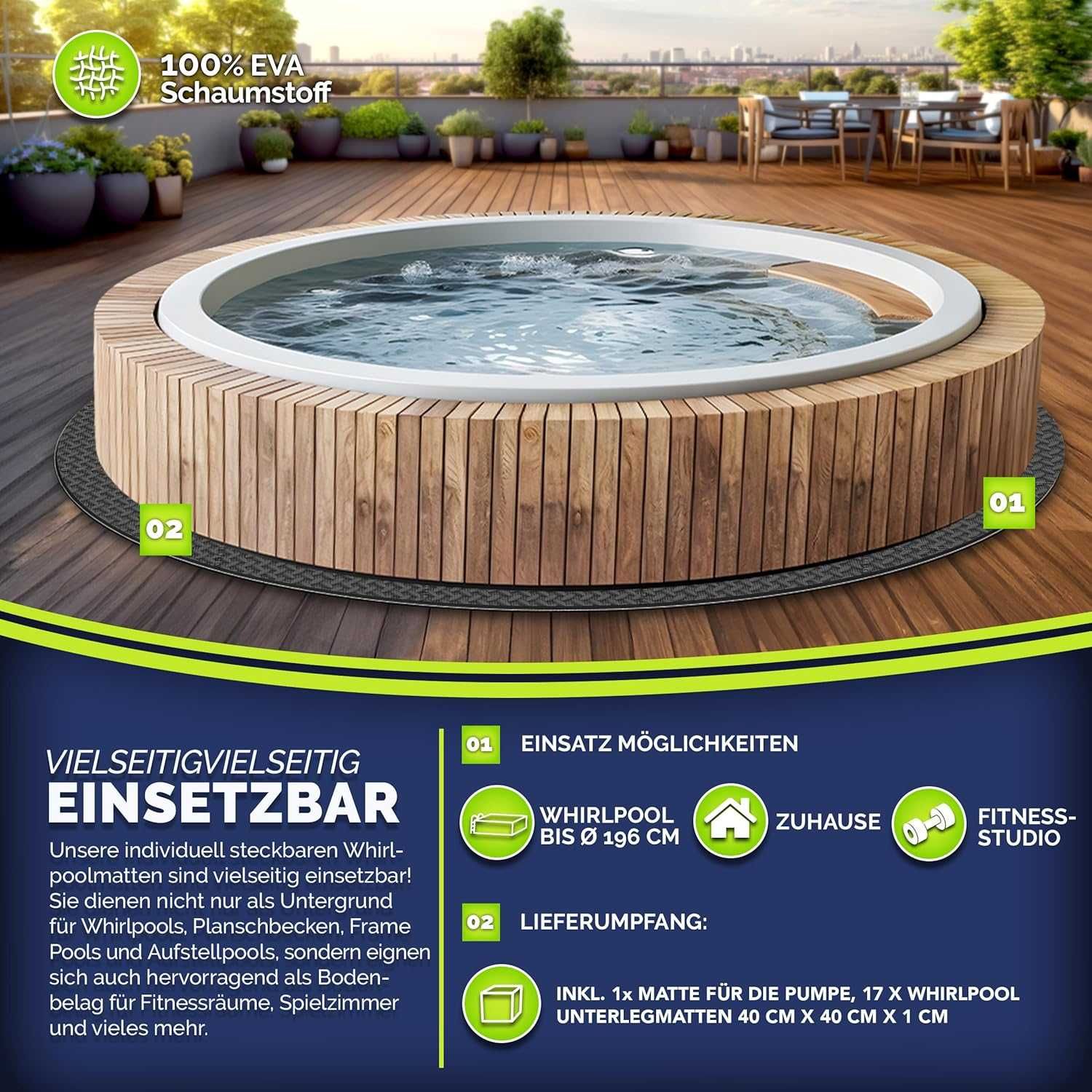 Podkład okrągły czarny 196 cm, mata pod basen, podkład do jacuzzi