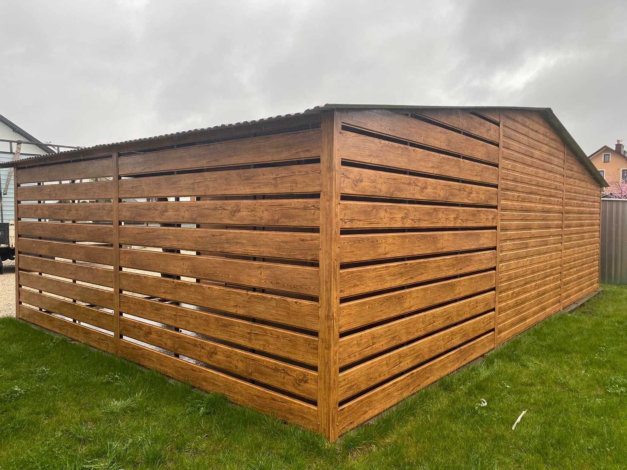 Garaż drewnopodobny blaszany schowek ogrodowy 9x6m (10x7 11x6 9x8)