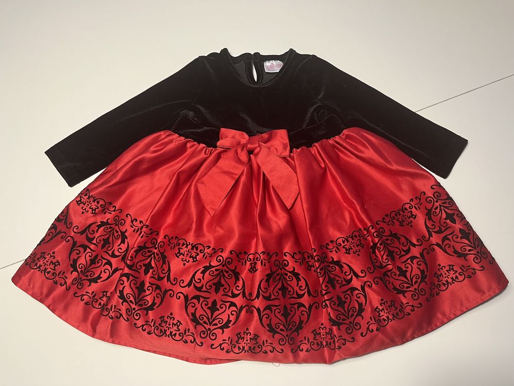 Sukienka dla dziewczynki czarno czerwona we wzory