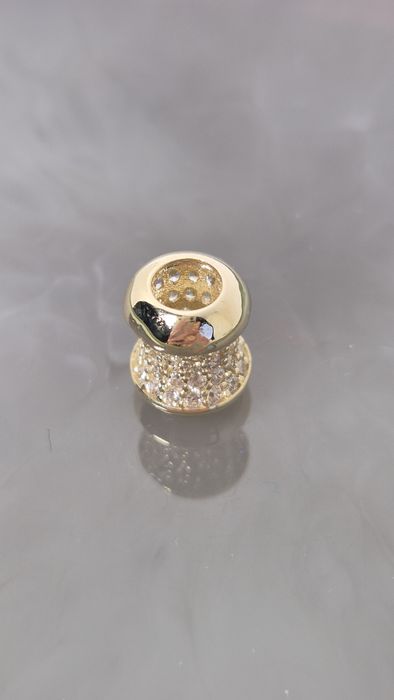 Nowy złoty charms do bransoletki typu Pandora beczka cyrkonie białe