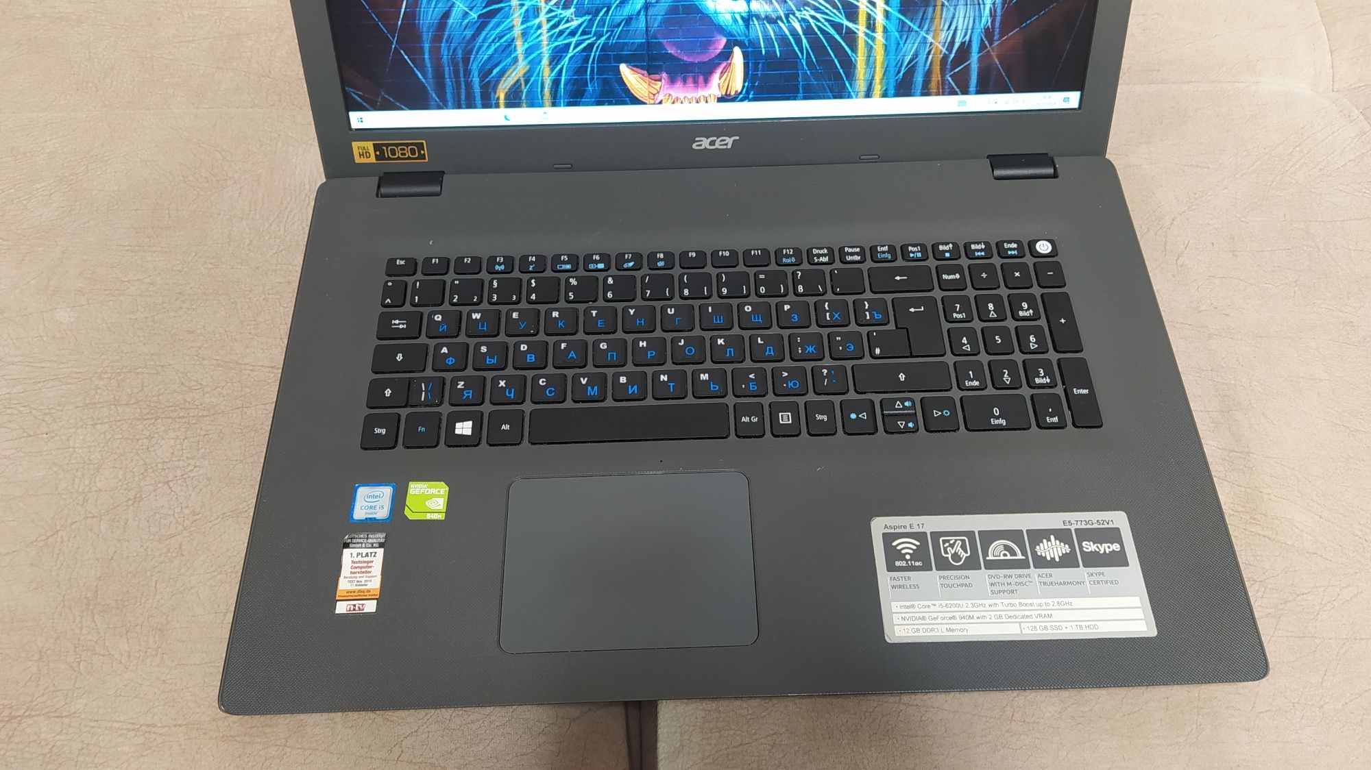 Acer 17.3"  Full HD/i5-6200/12RAM/SSD128Gb+HDD 1TB/Nvidia 940M 2Gb