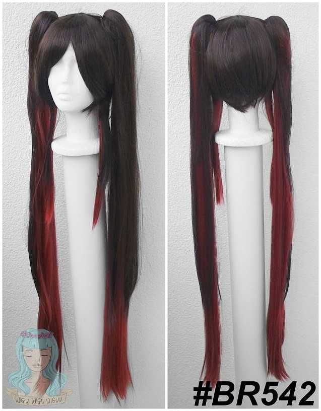 Genshin Impact Hu Tao peruka długa brązowa z kitkami cosplay wig