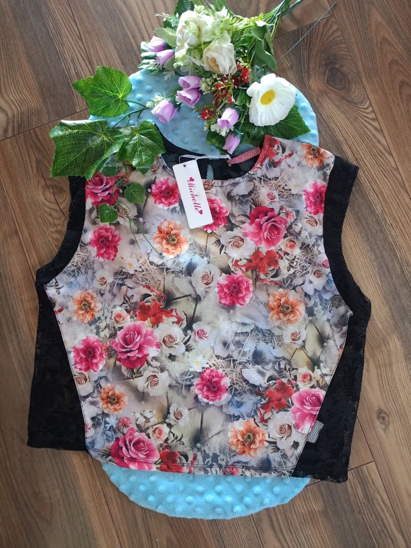 Bluzka top kwiaty koronka L/XL