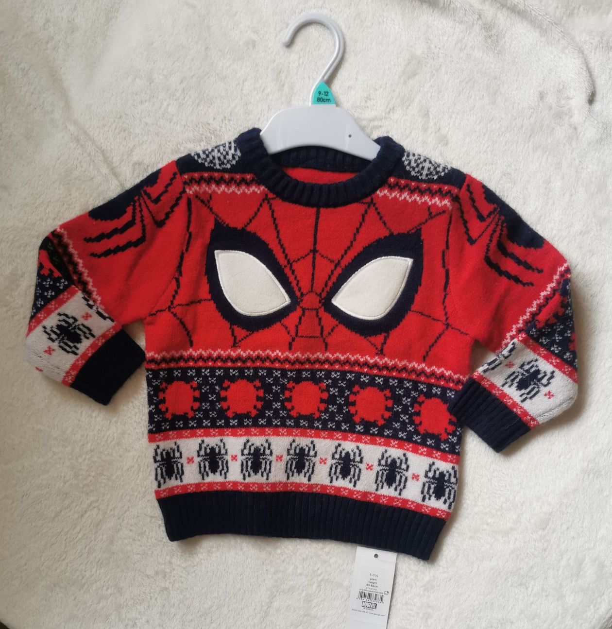 Sweter w paski spiderman rozm. 80/86 Marvel George nowy z metką