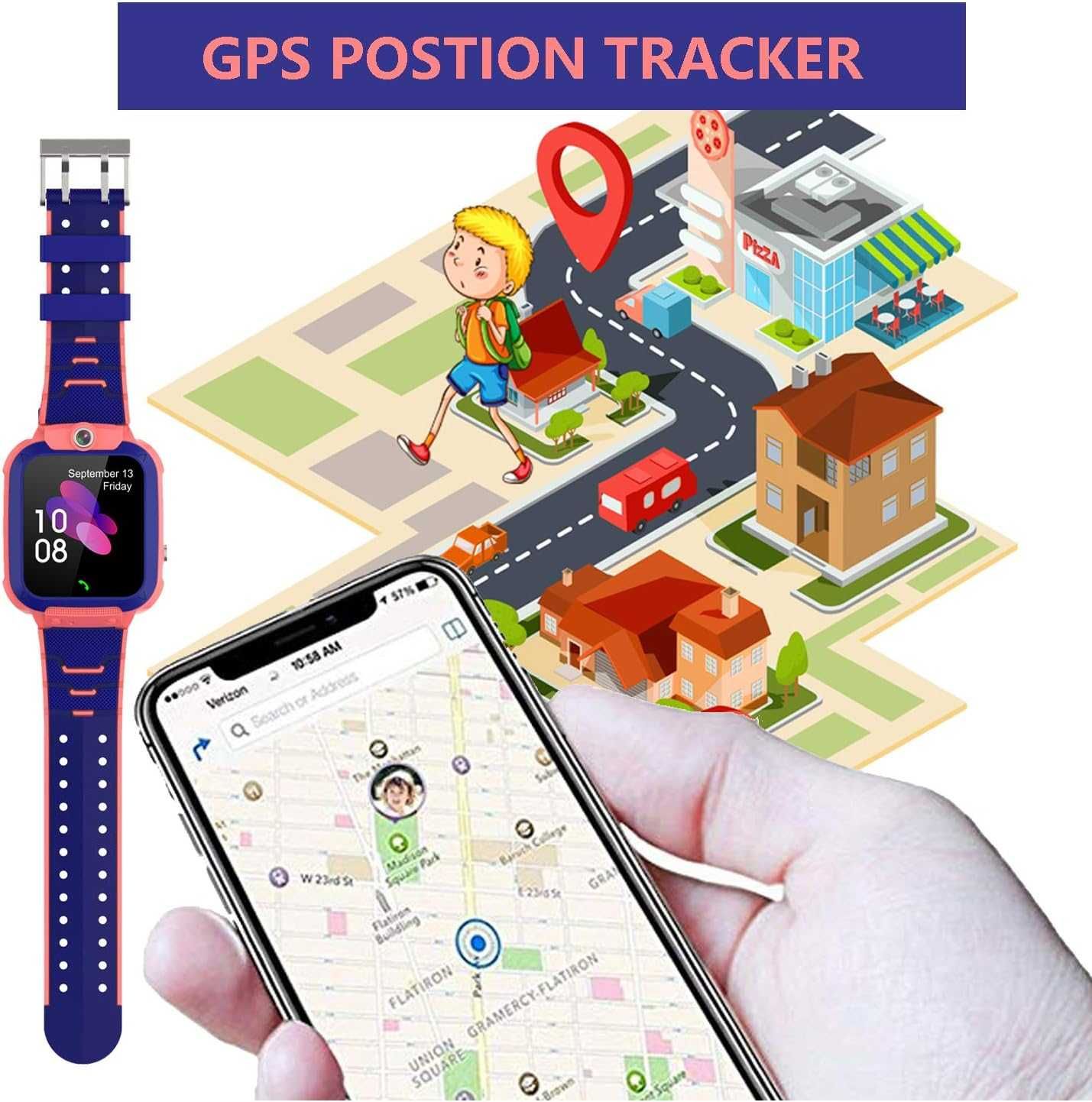 PTHTECHUS GPS smartwatch zegarek dla dzieci, 1,44" LED Touch różowy