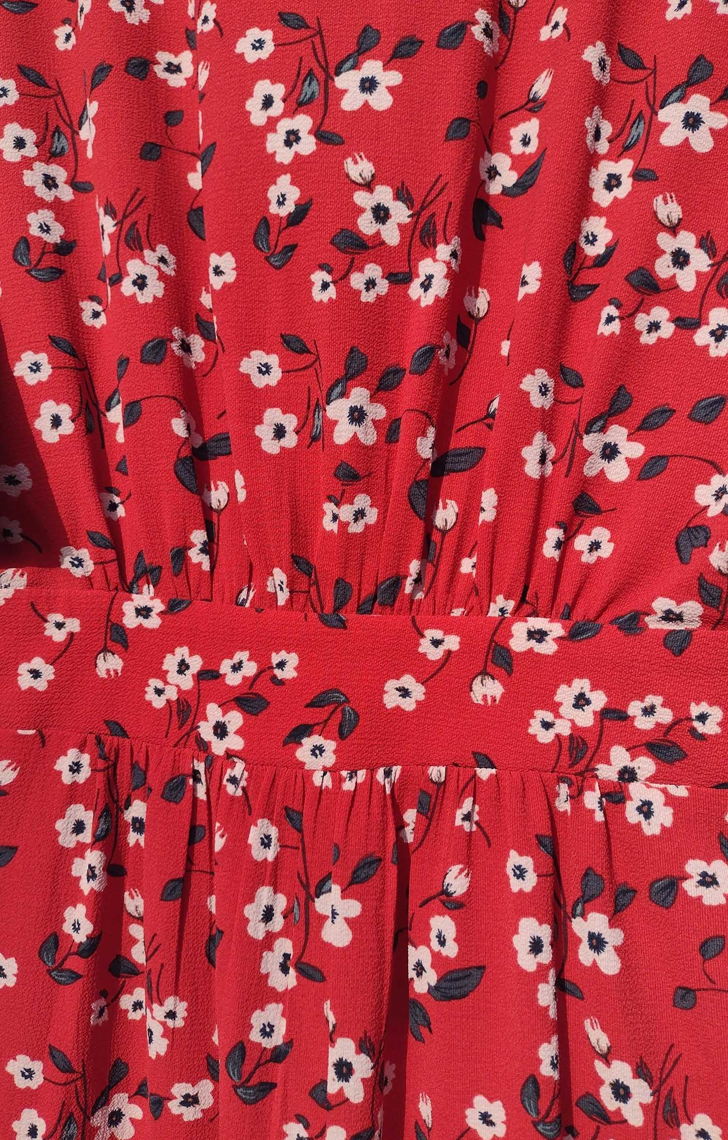 Красное стильное миди платье в цветочный принт Ichi M
