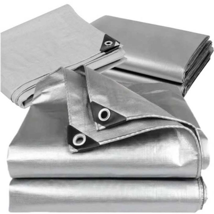 Mocna gruba plandeka srebrna 2x6m wodoodporna okute rogi 120g/m2