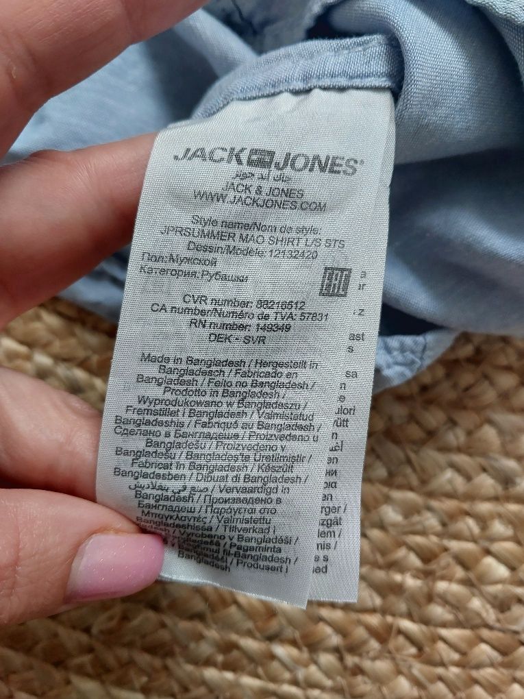 Koszula ze stójką Jack & Jones błękitna Koszula z lnem I bawełna