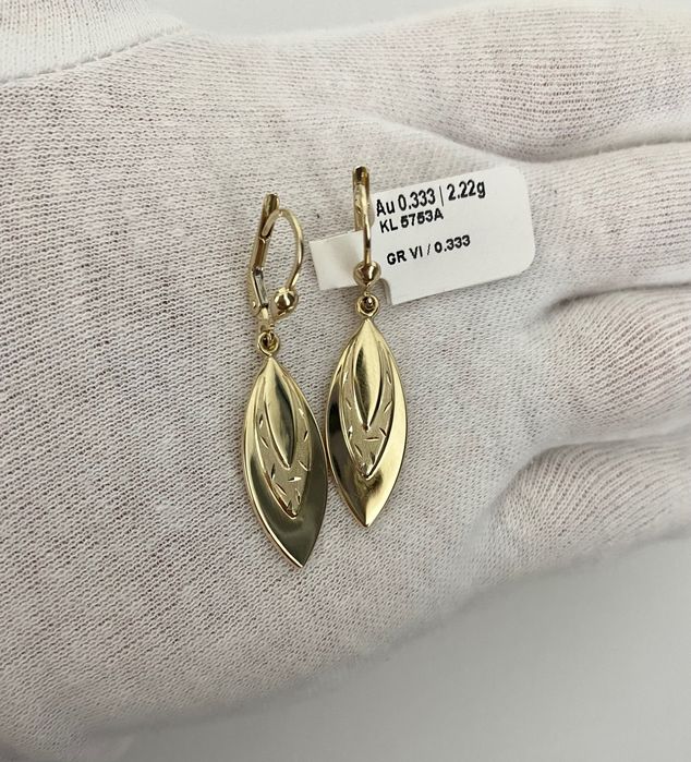Nowe Śliczne Kolczyki złote długie, wiszące eleganckie listki. Sklep