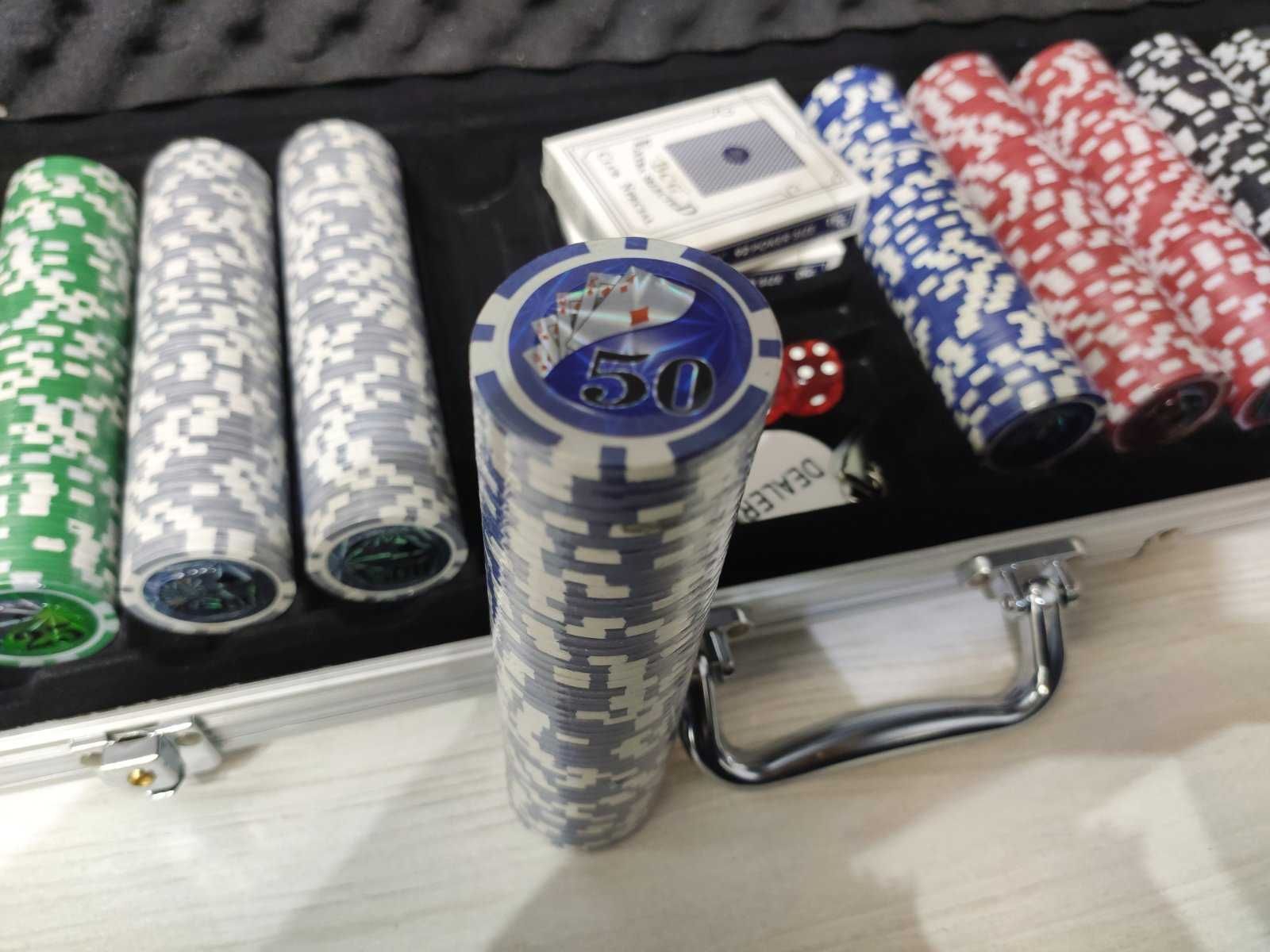 Игровой набор Покер на 500 фишек с номиналом в алюминиевом кейсе Poker