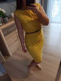 Żółta koronkowa sukienka elegancka Adrianna Papell rozmiary L 40 M 38