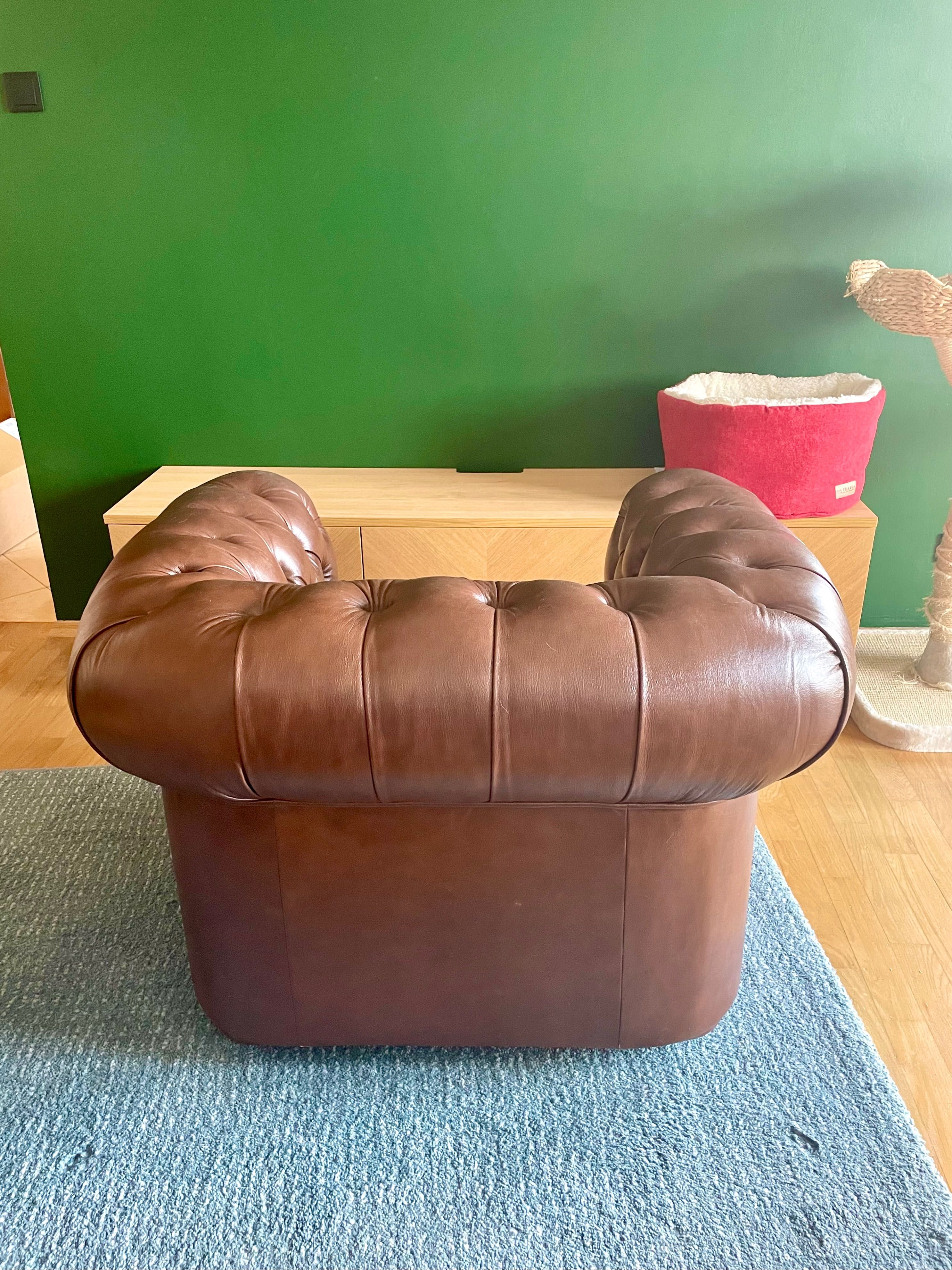Fotel Chesterfield skórzany brązowy
