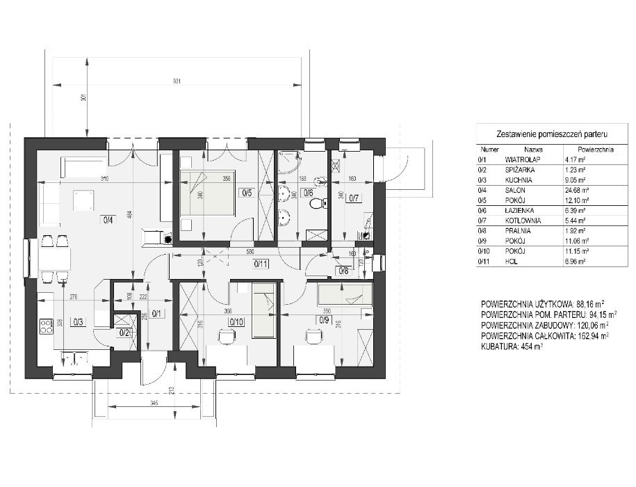 Projekt domu parterowego 94 m2, projekt typowy, gotowy