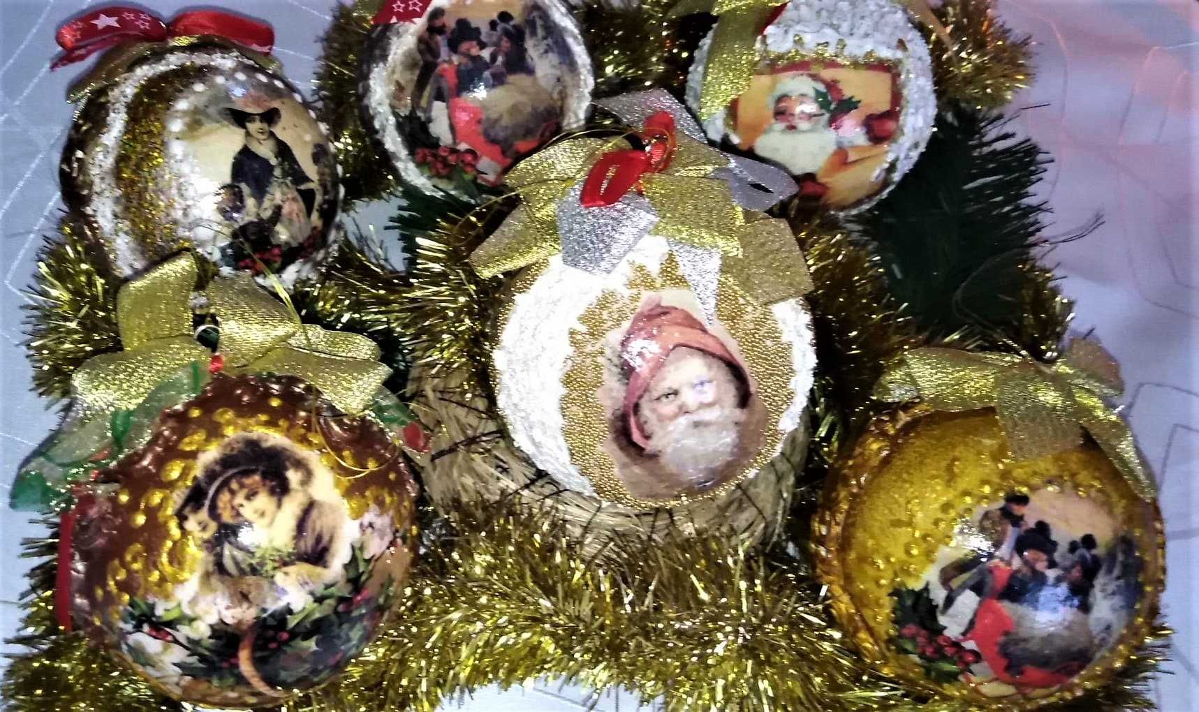 Ozdoby choinkowe bombki styropianowe handmade decoupage Święta prezent