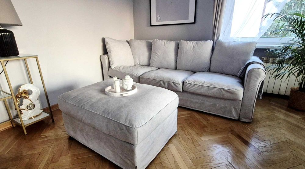 IKEA GRÖNLID sofa + pufa ze schowkiem + 3 komplety pokrowców –jak nowa